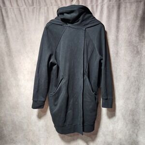 womens FABLETICS Geri Long Wrap Scarf Cardigan pockets Black size L fleece hood